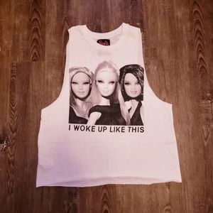 BARBIE I WOKE UP LIKE THIS RAW EDGE WIDE ARMHOLE